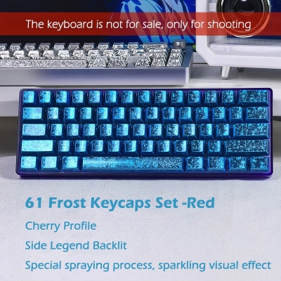 Frost Blue Metal Feature 61 Keys PBT Doubleshot Side Legends Keycaps Set Cherry Profile for Cherry MX Keyboard